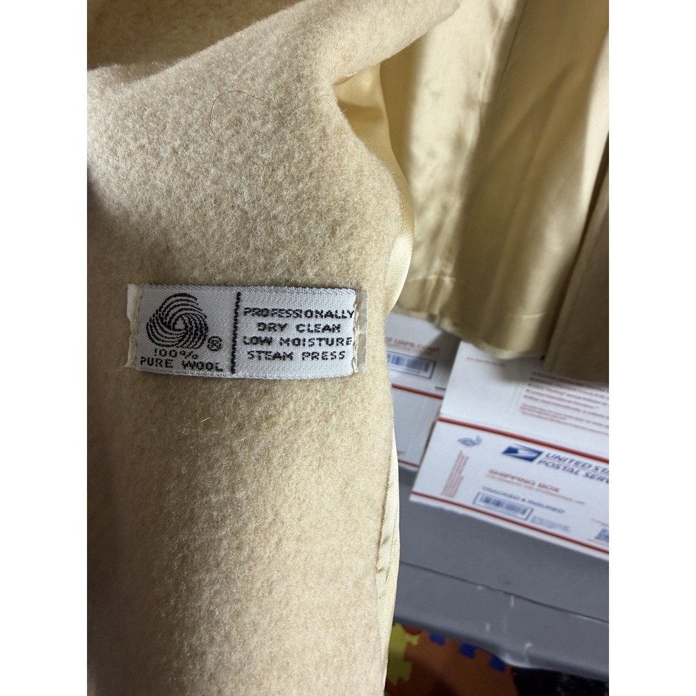 Vintage 80s BROMLEY 100% Wool Made In USA Long TRENCH Coat‎ Cream Size XL/2X - Picture 3 of 11